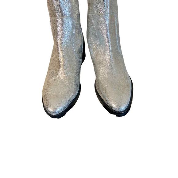 MIISTA LONDON Metallic Silver Boots 9 1/2. Runs small! Likely fit like an 8 1/2. - Picture 5 of 12